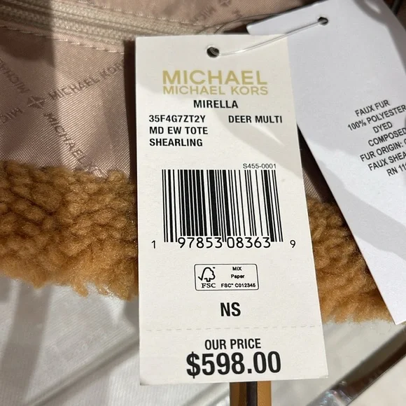 Michael Kors Medium SHEARLING MIRELLA Tote
Shoulder Bag 
Deer Multi
NWT - Picture 8 of 16